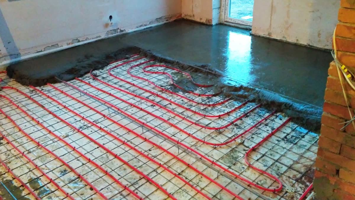 Заливка стяжки поверх готовых контуров тёплого пола, 76 м²